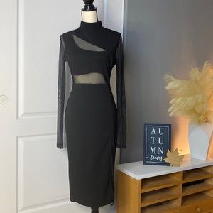 Fallen Angel Mesh Midi Dress - Black NWOT SIZE M